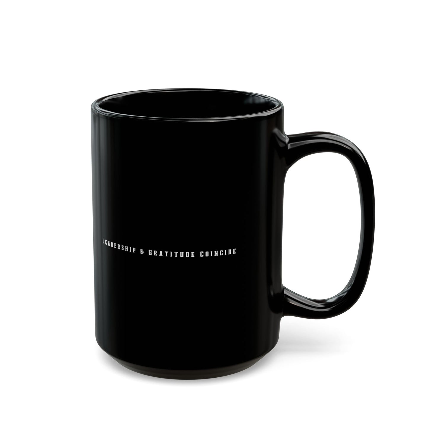 "Leadership & Gratitude Coincide" Leaders Full of Grit Black Mug (15oz)